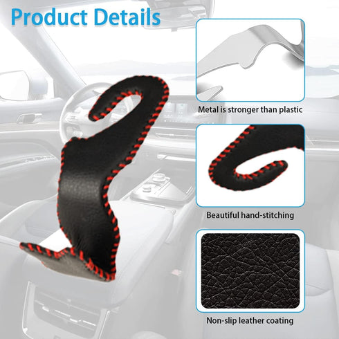 Car Seat Headrest Hooks 2 Pcs, Leather Durable Auto Backseat Hangers Storage Organizer, Universal Vehicle Interior Holder Accessories for Purse Gr...