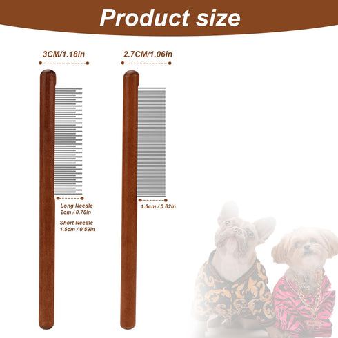 2pcs Grooming Comb for Pets, Solid Wood Cat Combs with Narrow Rounded-Tip Steel Teeth Pet Hair Comb Metal Flea Lice Comb for Cats Dogs Small & Med...