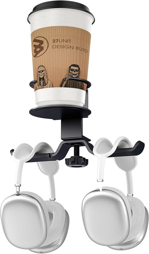 WixGear Headphone Stand, 2 in 1 PC Gaming Headset Stand Cup Holder, with Cable Organizer, 360° Adjustable & Rotating Arm Clamp Headphone Holder, S...