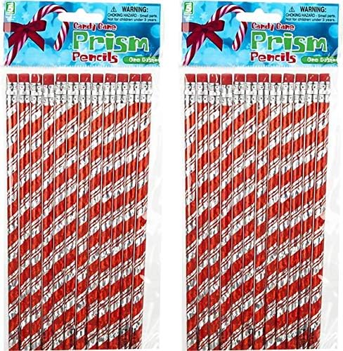 ArtCreativity Candy Cane Christmas Pencils for Kids, Pack of 24, Metallic Prism Design, Cute Writing Pencils with Erasers, Holiday Stocking Stuffe...