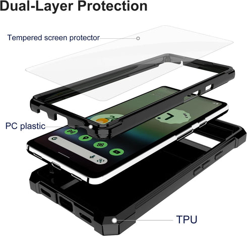 Ailiber Pixel 6A Phone Case, Google 6 A Case with Screen Protector Tempered Glass, Dual Layer Structure Protection, Shockproof Corner TPU Bumper, ...
