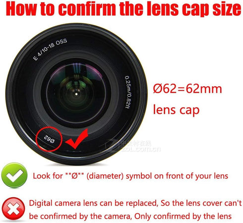 Camera Lens Cap (62mm) fit for TAMRON 18-200mm, for NIKKOR 60mm 105mm f/2.8G, for Sony CX900E AX100E w/ E18-200LEII E10-18 Lens (3 Pack)...