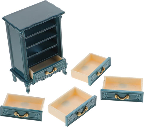 1pcs Miniature Chest of Drawers: Dollhouse Blue Tall Drawer Cabinet 1:24 Scale Mini Nightstand for Doll House Accessorie 2.12in ABS...
