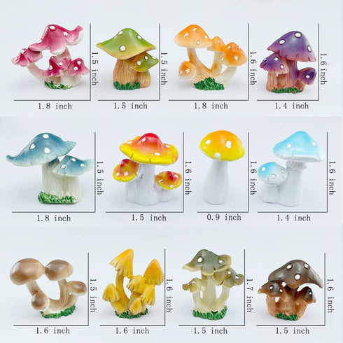 12 Pcs 1.5 to 1.8 Inch Resin Mushroom,Cute Mushrooms Fairy Garden Mushrooms Ornaments for Outdoor Decoration,Home Décor,Cake Decoration,DIY Bonsai...