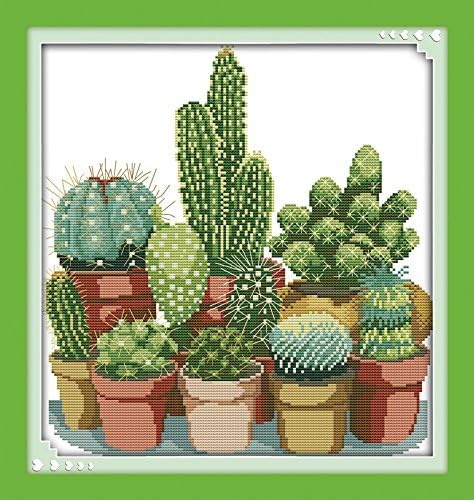 Stitchmelody 14CT Counted Cross Stitch Kits,DMC Unprinted Pattern Embroidery Set Needlework-Cactus 34cm×35cm...