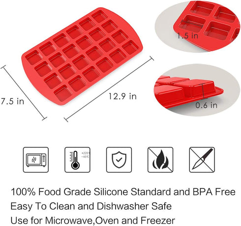 SILIVO Bite-Size Silicone Brownie Pan with Dividers - 2 Pack 24-Cavity Non-Stick Mini Silicone Molds for Brownie Bites, Keto Fat Bombs, Fudges and...