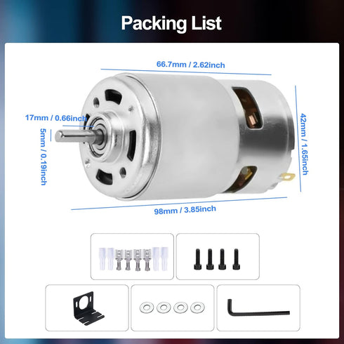 775 DC Motor 12v DC Motor High Torque DC Motor Max 20000 RPM Dual Ball Bearings Quiet Power Wheels Motor Upgrade DC Motor?with Bracket? (D Shaft M...