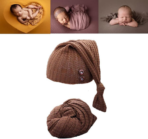 Newborn Photography Wrap Boy Girl Baby Photo Wraps Outfits Stretch Crochet Blanket Props (Coffee)...