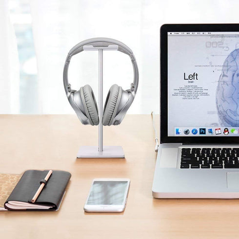 Headphone Stand Headset Holder Gaming Headset Holder with Aluminum Supporting Bar Flexible Headrest Anti-Slip Earphone Stand for All Headphones, W...