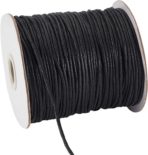 PH PandaHall 2mm Black Waxed Cord for Jewelry Making, 100 Yards Waxed Cotton Cord Thread Beading Cord String for Bracelet Necklace Waist Chain Ank...