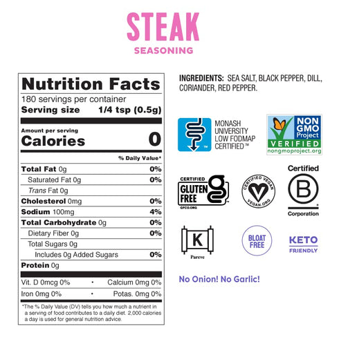 Fody Foods Vegan Steak Spice Blend, Flavorful Grilling Seasoning, Low Fodmap Certified, Sensitive Recipe, Gut & IBS Friendly, 3.2 Ounce...