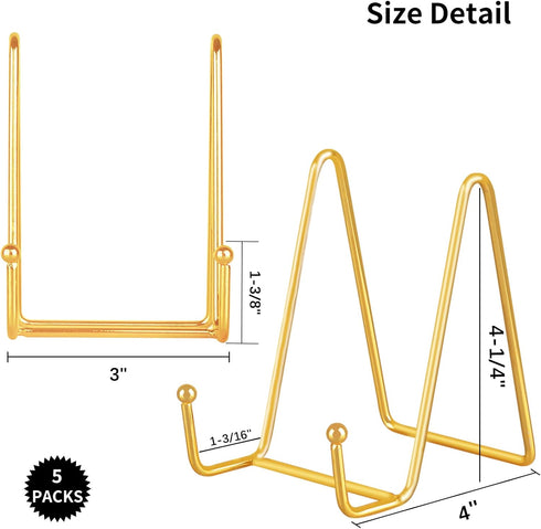IBosins 5 Pack 4 Inch Plate Holder Display Stands, Metal Gold Frame Stand for Picture, Book, Photo Easel, Creation, Collectibles...