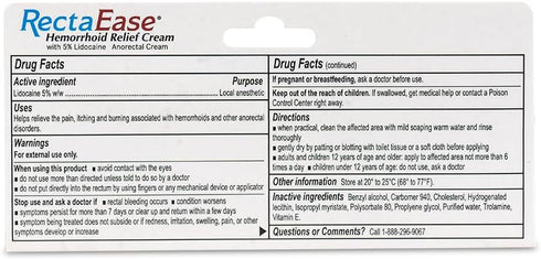 5% Lidocaine Hemorrhoid Relief Cream 1 oz Tube, Anorectal Cream, Rapid Numbing Relief, Hemorrhoid Treatment from Itch and Burn...