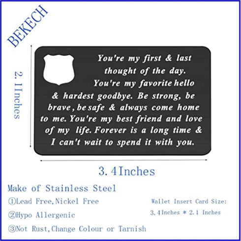 BEKECH Police Jewelry Police Officer Wallet Card Husband Gift You're My First and Last Thought Wallet Insert Gift from Wife...