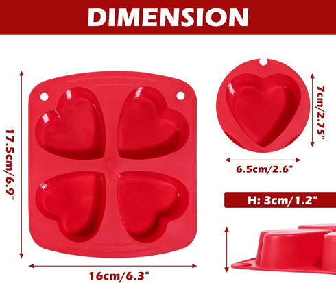 Webake Silicone Heart Mold Heart Shaped Small Cake Pans Muffin Cupcake Mold Tray for Baking, Jelly Pudding Jello Soap Bath Bombs 4 Cavity, 2 Pack...