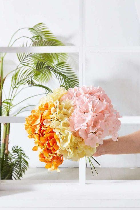 Artificial Hydrangea Flowers Blush Heads 10 Fake Hydrangea Silk Flowers for Wedding Centerpieces Bouquets DIY Floral Decor Home Decoration with St...