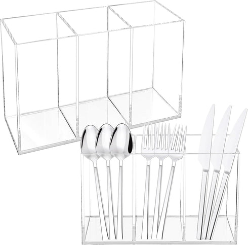 Rainmae 2Pack Acrylic Cutlery Storage Organizer, Plastic Cutlery Utensil Holder Storage Organizer Caddy for Kitchen Countertop Organization, Holds...