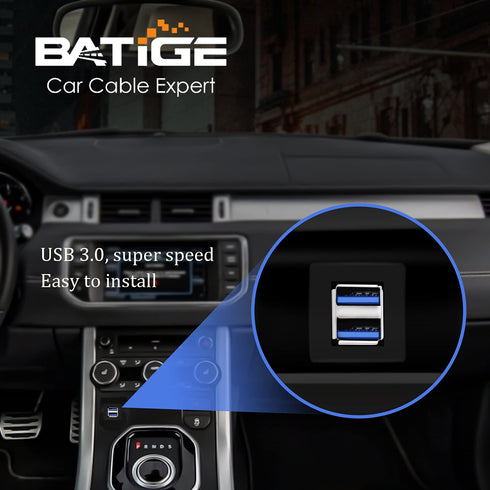 BATIGE Dual Ports Square USB 3.0 Panel Flush Mount Extension Cable with Buckle for Car Truck Boat Motorcycle Dashboard 1ft...