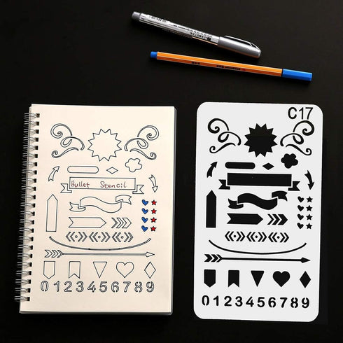 24 PCS Bullet Notebook Journal Stencil Plastic Planner Set for Journaling Suppies/Diary/Scrapbook DIY Drawing Template Stencils 4x7 Inches Kit Acc...