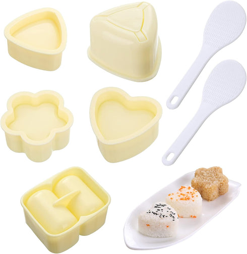 5 Pack Onigiri Sushi Making Mold, Triangle Sushi Press (Large & Small), Heart and Plum Blossom Shaped Sushi Rice Mold, Double Cylindrical Connecto...