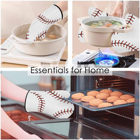 Baseball Stitches Oven Mitts and Pot Holders Sets Softball Laces Design Heat Resistant 3pcs for Cooking Baking BBQ...