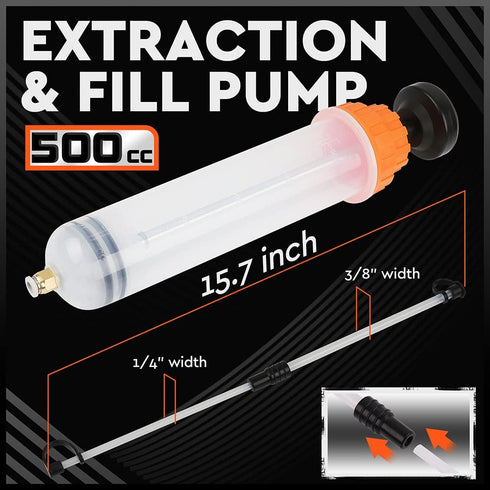 HORUSDY 500CC Fluid Extractor Automotive, Oil Extractor/Oil Syringe, Fluid Syringe Pump Manual Suction Vacuum Fuel Car Transfer...