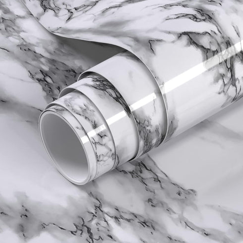 Glossy Black and White Marble Contact Paper 11.7 x 196 Inches Peel and Stick Wallpaper Vinyl Film Self Adhesive Removable Waterproof Wall Paper fo...