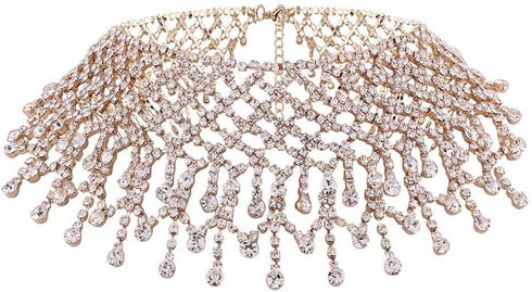 COLORFUL BLING Luxury Rhinestone Full Crystal Tassel Choker Necklace for Women Party Wedding Bridal Bridesmaid Costume Neck Jewelry Accessories...