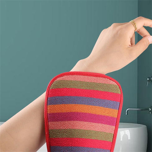 Double Sided Bath Towel Bath Scrubbing Gloves Scrubbing Exfoliator Exfoliating Gloves for Bath Face Scrub Gloves Body Wash Scrubber Elastic, Red...