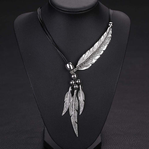 Women Girls Antique Vintage Time Necklace Sweater Chain Pendant Feather Pendant Necklace Silver...