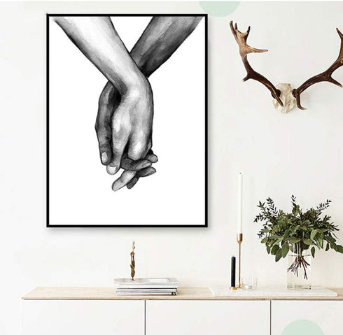 Kiddale Love and Hand in Hand Wall Art Canvas Print Poster,Simple Fashion Black and White Sketch Art Line Drawing Decor for Home Living Room Bedro...