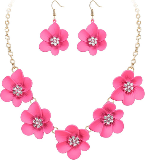 Flyonce Flower Necklace for Women, Summer Boho Floral Flower Choker Necklace with Earrings Holiday Flower Jewelry...