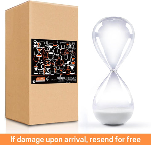 SWISSELITE Hourglass Sand Timers, Hourglass Sand Clock Inspired Glass for Home, Desk, Office Decor (8Inch-30Mins Lucent White)...
