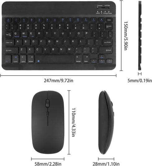 Bluetooth Keyboard and Mouse Combo,Ultra Slim Rechargeable Portable Wireless Keyboard Mouse Set Compact for Android Windows Tablet Cell Phone iPho...