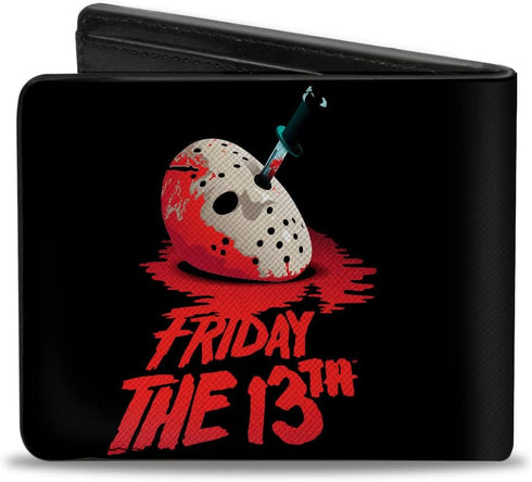Horror Movies Wallet, Bifold, Friday the 13th Vintage Jason Mask Poster Black Red, Vegan Leather...