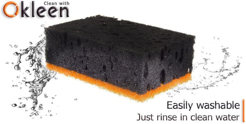 Black & Orange Multi Use Scrub Sponges. Made in Europe. 9 Pack, 4.3x2.8x1.4 inches. Heavy Duty and Non Scratch Fiber. Odorless Durable and Delicat...