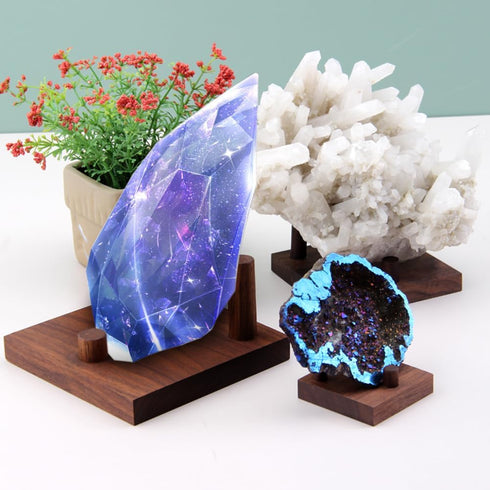 Walnut Crystal Display Stand Rock Display Holder Three-Peg Display Easel Stands for Fossil Coral Geodes Rock Mineral Agate L...