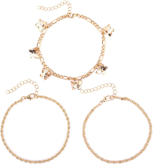 3pcs Women's Anklets, Alloy Waterproof Ankle Bracelets for Women Butterfly Pendant Gold Anklet Ankle Bracelets Set Foot Jewelry for Women...