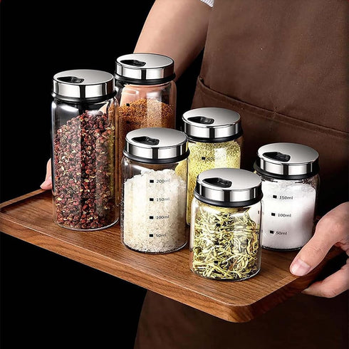 2 Pack Salt and Pepper Shakers, 300ml Spice Jars with Shaker lids, Salt Shakers Glass with Adjustable Pour Holes, Stainless Steel Seasoning Contai...