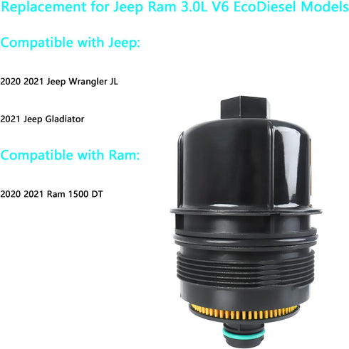 68507598AA Eco-diesel Engine Oil Filter Replacement for 2020 2021 Jeep Wrangler JL / 2021 Jeep Gladiator / 2020 2021 Ram 1500 3.0L Diesel 68498720...