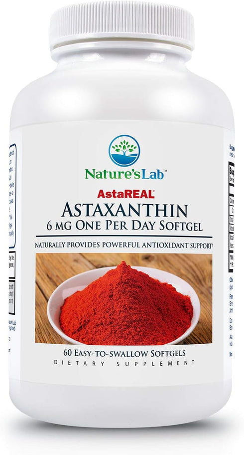 Nature's Lab AstaREAL Astaxanthin - 6mg of Potent Antioxidants - 60 Capsules (2 Month Supply)...