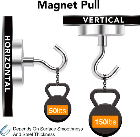 MIKEDE Magnetic Hooks Heavy Duty, 150Lbs+ Super Strong Magnet Hooks for Cruise Essentials, Neodymium Earth Magnets with Hook for Hanging, Magnetic...