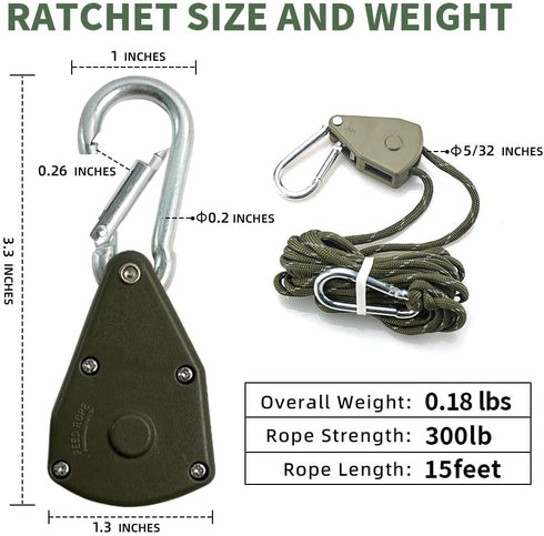 2Pack 5/32" 15ft Rope Ratchet Hanger Tie Down Tent Strap with Hooks Reinforced Metal Gear for Tent Canopy Camping Essentials...