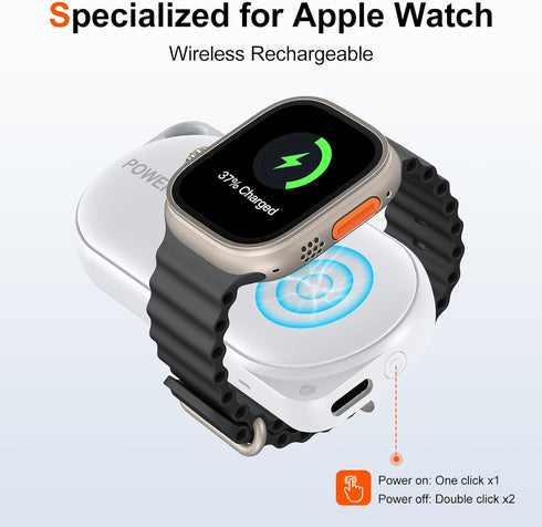 Facbiny Portable Wireless Watch Charger, 1200mAh Keychain Wireless Power Bank with Type A-C Cable, Travel for Apple Watch Series 9/8/7/6/5/4/3/2/S...