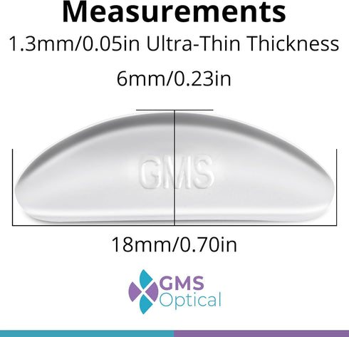 GMS Optical 1.3mm Extra-Thin / 18mm Large-Length - Anti-Slip Adhesive Contoured Silicone Eyeglass Nose Pads with Super Sticky Backing - (5 Pair - ...