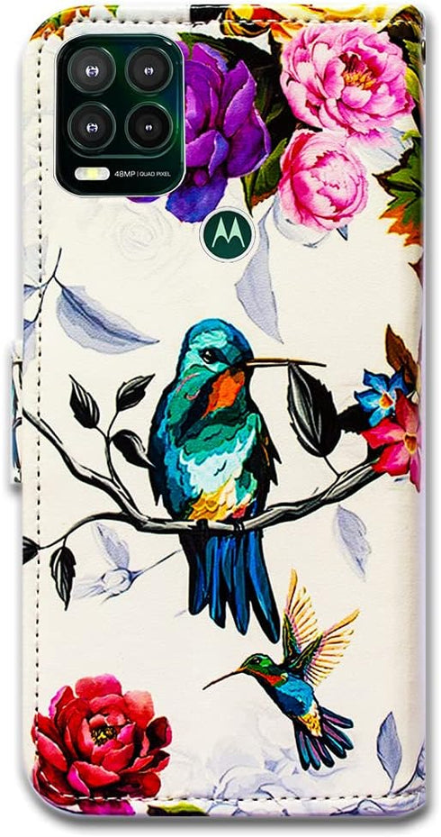 Case for Moto G Stylus 5G(Not Fit G Stylus 4G), Hummingbird in Flowers Bird Leather Flip Phone Case Wallet Cover with Card Slot Holder Kickstand f...