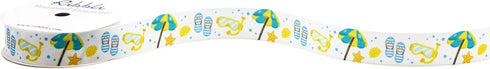 Ribbli Grosgrain Summer Beach & Flip-Flop Craft Ribbon,7/8-Inch,10-Yard Spool,White/Yellow/Blue,Use for Hair Bows,Wreath,Birthday,Gift Wrapping,Su...