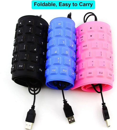 Foldable Silicone Wired Silent Keyboard, 85-Key Portable Soft Rubber Lightweight Waterproof USB Rollup Keyboard with 4.53ft for Laptop PC Computer...