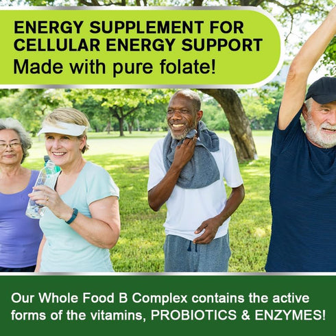 Whole Food B Complex + L-Methylfolate + Probiotics + Digestive Enzymes! High Potency! Vegetarian! for Metabolism, Immune w/Digestive Support! 120 ...