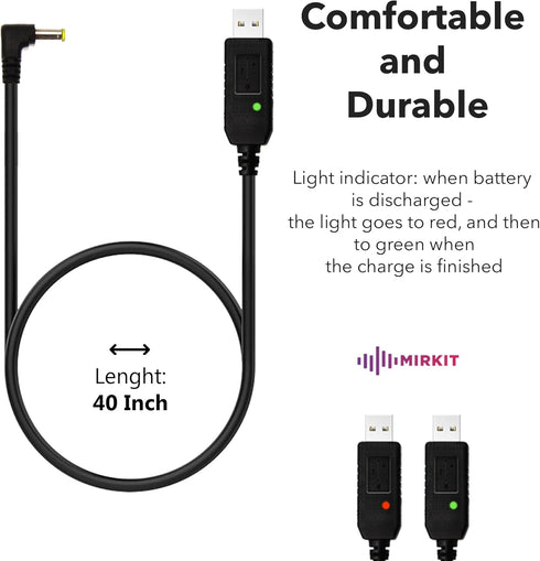 Mirkit 2.5mm USB Charger Cable with Light Indicator for Baofeng Battery UV-5R and UV-82 3800mAh BL-5L and BL-8 High Capacity Batteries for Two Way...